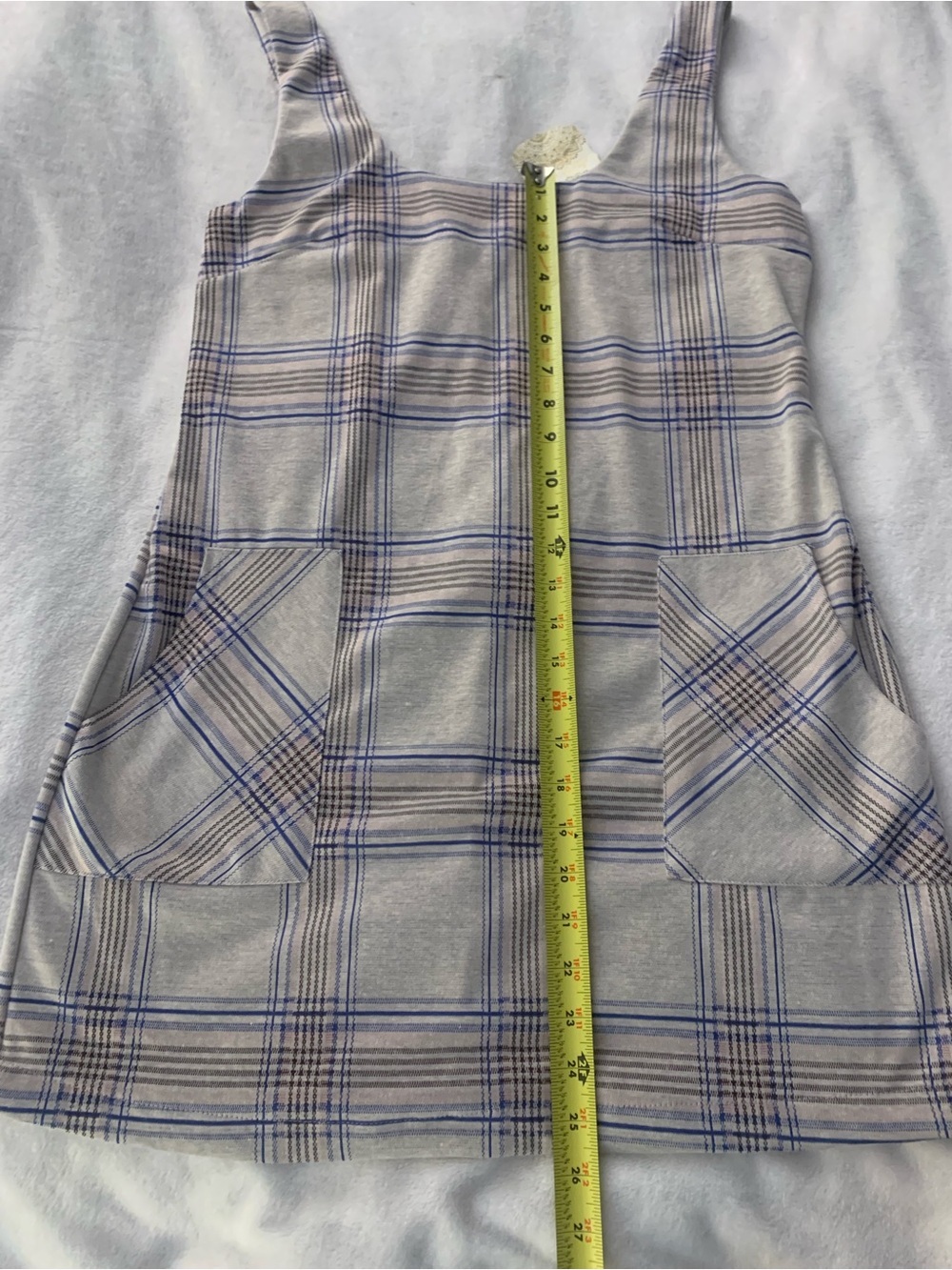 Altar’d State NWT Plaid Square-Neck Pinafore Dress in Light Gray, Blue & Pink L - Picture 10 of 16